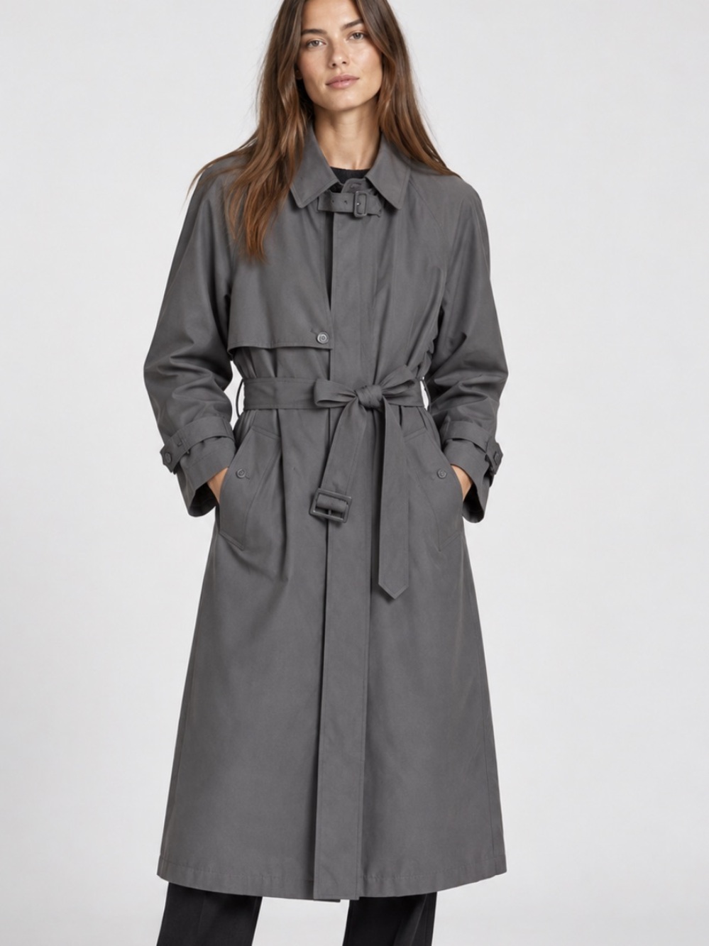London Towne Heritage Trench Coat with Removable Belt in Charcoal Grey